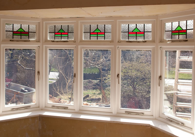 Internal shot of timber bay windows
