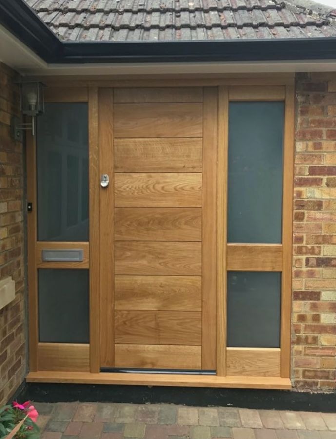 Solid Oak Timber Front Door With Side Lights - Kirkman Joinery